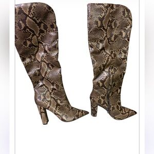Public Desire Tan faux Snakeskin Heeled Boots